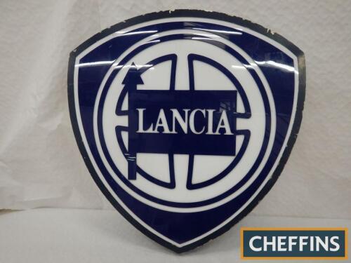 Lancia, an original illuminating dealers showroom sign of shield form, Perspex and aluminium construction, 37x37ins
