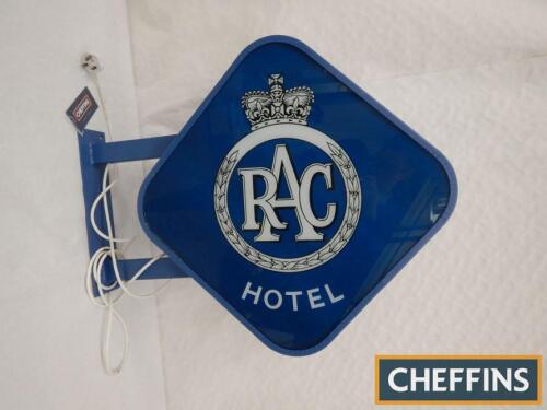RAC Hotel, a diamond form, wall mounting double sided illuminating sign
