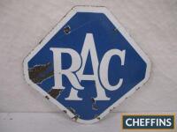 RAC, a double sided enamel sign of diamond form (losses) 22x22ins