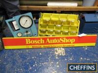 Bosch Autoshop point of sale sign, display rack, together with test gauge