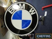 BMW, 1960s forecourt double sided illuminated Perspex wall mounted sign, 36ins diameter, Ex-Goodwood Revivil sign for BMW set