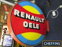 Renault Oele, double sided, wall mount, illuminated sign, 38ins in diameter, together with a related sign