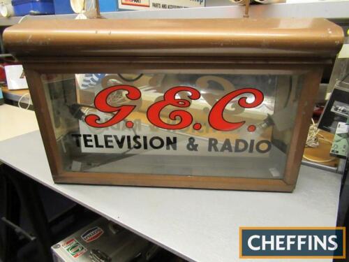 GEC Television & Radio, double sided, illuminated, hanging sing by Cowling, 31x20ins