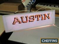 Austin You Can Depend On It, a dealership cabinet top illuminated sign, 26x8ins