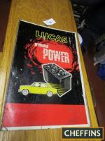 Lucas Protected Power, an illustrated printed tin sign, 30x20ins