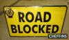 AA Road Blocked, an original enamel sign (30x17ins), mounted to frame with applied lettering