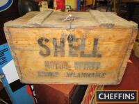 Shell Motor Spirit Highly Inflammable, an original wooden delivery crate for four 2gallon cans