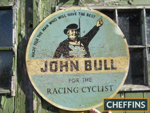 John Bull For the Racing Cyclist, a hard board tyre insert sign 24ins dia'