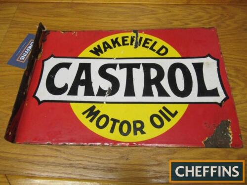 Wakefiel Castrol Motor Oil double sided flanged enamel sign