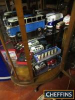 Display cabinet and contents of model VW camper wagon and saloon cars