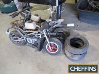 Pair of Minimoto motorcycles for spares or repairs, complete with spare tyres