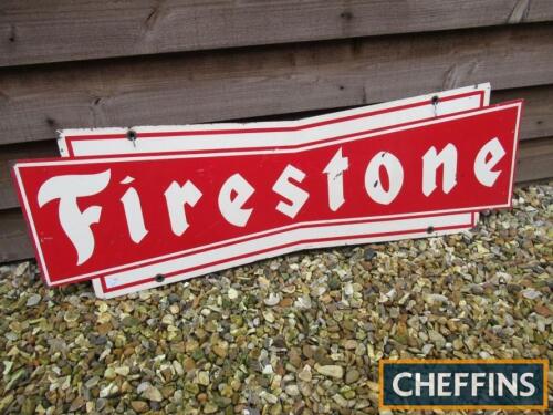 Firestone, a double sided printed tin, hanging sign, 48x16ins