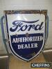 Ford Authorized Dealer, a double sided shield shaped enamel sign, 24x33ins
