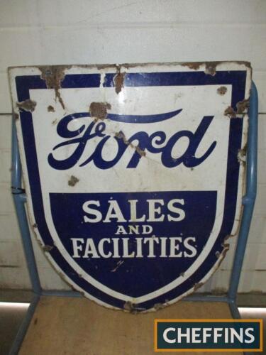 Ford Sales & Facilities, a double sided shield shaped enamel sign, 24x30ins