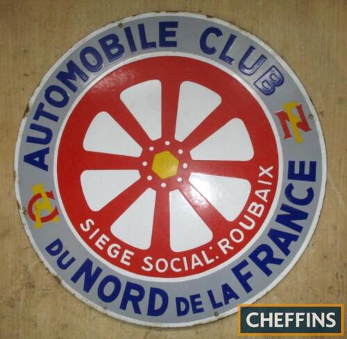 Automobile Club Du Nord De La France, a circular enamel sign, 19ins dia'