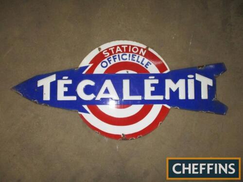 Tecalemit Station Officielle, an enamel sign of arrow form with raised lettering