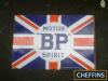 BP Motor Spirit double-sided, flanged enamel sign by Franco Signs, London, 2ft x 16ins