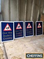 Give Way Students Crossing, 4 modern pictorial and text signs, 600x400mm each