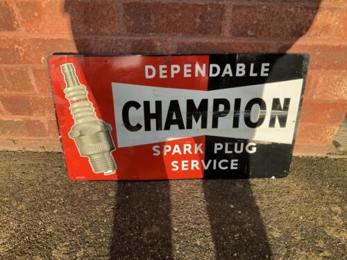 Champion, Dependable Spark Plug Service, a pictorial printed tin sign