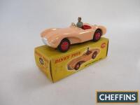 Dinky No. 104 Aston Martin DB3S, salmon pink, driver, red interior and ridged hubs, near mint with good colour spot box