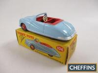 Dinky No. 106 Austin Atlantic Convertible, pale blue, red interior and ridged hubs, near mint in good colour spot box (some graffiti)