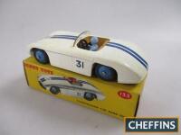 Dinky No. 133 Cunningham C-5R Road Racer, white, blue driver, brown interior, blue ridged hubs, light yellowing, otherwise near mint, in good box