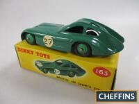 Dinky No. 163 Bristol 450 Sports Coupe, green body racing No. 27, mid-green ridged hubs, near mint, good box