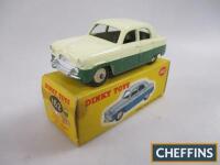 Dinky No. 162 Ford Zephyr Saloon, dark green and cream, cream ridged hubs, near mint, colour spot box, good but light staining