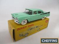 Dinky No. 191 Dodge Royal Sedan, pale green with black flashes, white tyres on spun hubs, near mint, colour spot box with torn flap one end