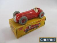 Dinky No. 232 Alfa Romeo Racing Car, red, white driver, red ridged hubs near mint in good box (rubbing to some edges)