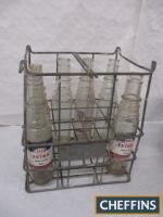 Esso, oil bottle crate, complete with 6no. named oil bottles