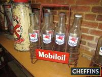 Mobiloil crate with enamel panels, complete with 8no. matching oil bottles