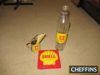 Shell, a qty of memorabilia to include oil bottle, oil pourer and plastic Shell pectern advertising sign