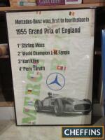 1955 Grand Prix of England, an original poster signed by Stirling Moss, 33x23ins