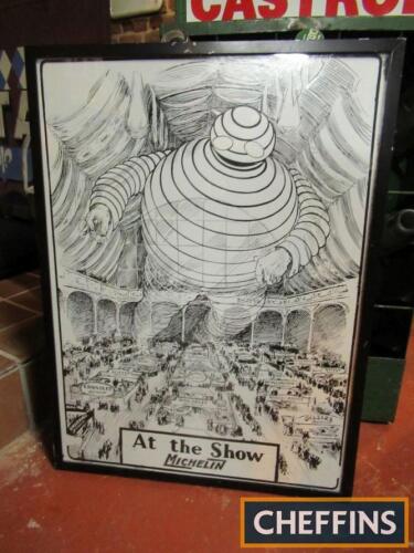Michelin at the Show, framed and glazed reproduction Edwardian poster, 28x20ins