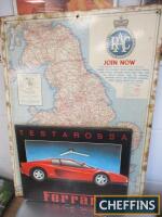 RAC road map display 18x24ins, together with a Ferrari wall clock (2)