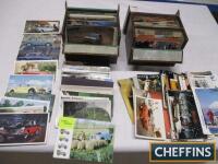 Car themed postcards, photos, small brochures etc, 2 small filing boxes