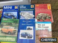 Workshop manuals, Morris Minor, Simca 1300, Humber Hawk 1950's, Triumph 2000 including rarer hardback, technical service data all models 1957-1964 x 8, Ford GT 40, Mini Cooper 1959/1996, Mini Cooper and S roadtests 1963-2000 x 2 hardback and ringfile, Sim