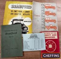 Bradford Jowett sales leaflets, together with 1952 price list, Type CC instruction book and Pitmans Library book