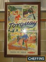 The International Resort Torquay, an original British Railway poster by Brookshaw, framed and glazed 44x29ins, c1950s