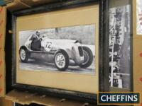 Qty of framed and glazed images of pre-war racing cars and related images, ex-Goodwood Revival set