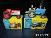 CorgiToys Ford 5000 Super Major and Massey Fergusson 165 multi power, both boxed