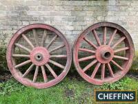 Ruston & Proctor pair of heavy duty steam wagon type wooden wheels with steel bands, 42ins dia'