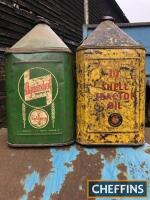 5gallon Agri-Castrol cans, 1no. green, 1no. yellow Shell