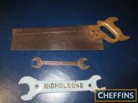 Nicholson spanner, together with another and tenon saw