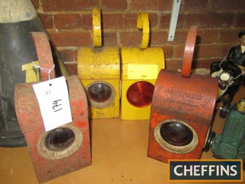 4no. road menders paraffin lamps, all complete