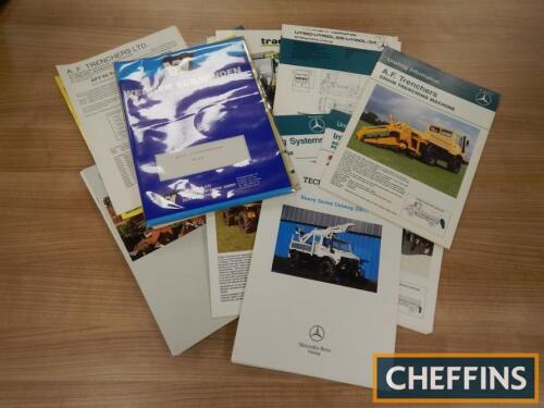 Qty Mercedes-Benz Unimog promotional literature, to include A F Trenchers, technical data sheets, U115/29/Uii50L/34 spec. sheets etc, some duplicates