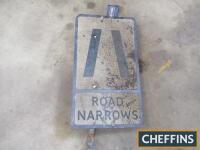 1940 road sign `Road Narrows`