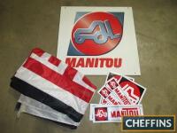 Manitou, a qty of memorabilia to include decals, Perspex advertising board and large flag