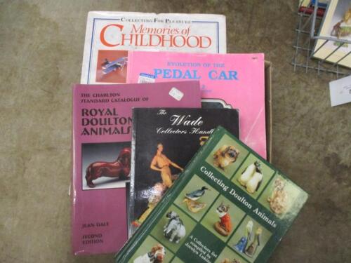 Selection of antique collectors books, pedal cars, bears, etc.